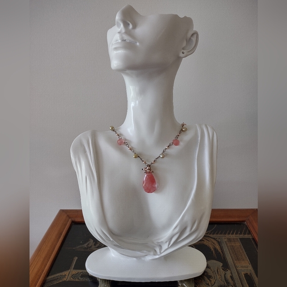 Cherry Quartz Freshwater Pearl Necklace - Picture 2 of 8